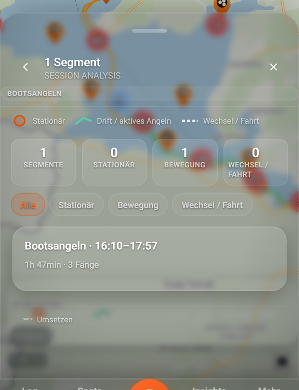 Session-Analyse: Kopf, Legende und Kennzahlen (BiteMap Pro): 1 Titel, 2 Zurück, 3 Untertitel, 4 Schließen, 5 Legende, 6 Kennzahlen, 7 Filter