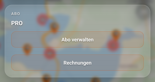 Die Karte ABO im Browser (BiteMap Pro): 1 Plan, 2 Erster Button, 3 Rechnungen