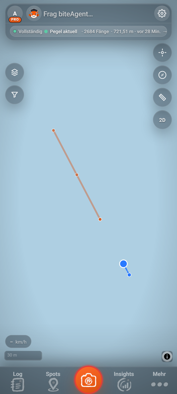 Die Karte während der Aufzeichnung: 1 Roter Ring, 2 Track, 3 Positionspunkt