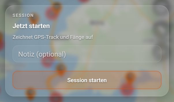 Die Startkarte im Log-Fenster: 1 Kopf der Karte, 2 Notiz, 3 Session starten