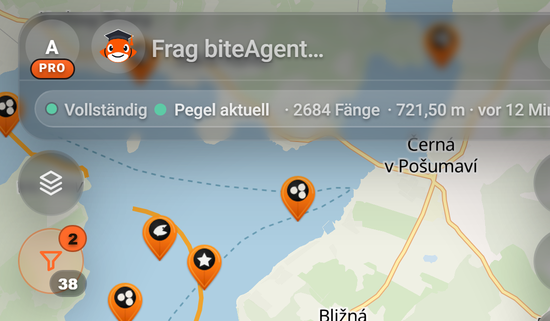 Fangfilter-Knopf mit aktiven Filtern: 1 Obere Zahl, 2 Fangfilter, 3 Untere Zahl