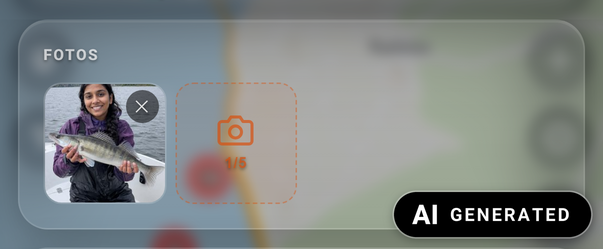 Fang-Detail: die Karte FOTOS: 1 ✕, 2 Vorschaubild, 3 Kachel zum Hinzufügen. Fangfoto: KI-generiertes Beispielbild (AI GENERATED)