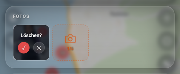Frage vor dem Löschen eines Fotos: 1 Frage Löschen?, 2 ✓, 3 ✕