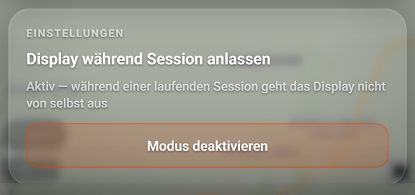 Die Karte Display während Session anlassen: 1 Display während Session anlassen, 2 Knopf