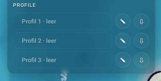 Profile im Reiter Tiefe: 1 Profil 1 · leer, 2 ✎, 3 ⇩